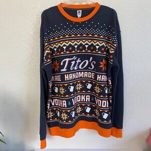 Titos XL Ugly Christmas Sweater Cotton - Handmade Vodka - Embroidered Pullover
